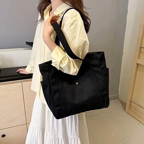Large-Capacity Tote Bag for Women, Zipper Closure, Shoulder Bag for Work Commute & Daily Use, Black in Saudi Arabia
