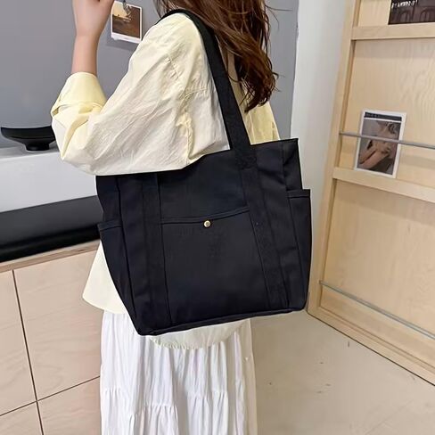 Large-Capacity Tote Bag for Women, Zipper Closure, Shoulder Bag for Work Commute & Daily Use, Black in Saudi Arabia