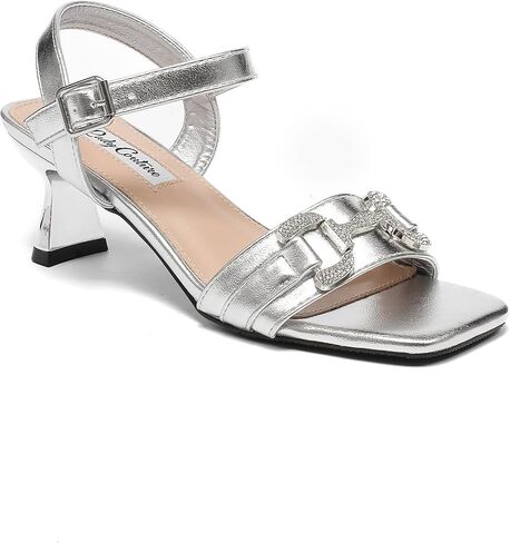 Lady Couture Women's Kitten Rhinestone Heel Strapped Sandals – SANDRA Squared Toe Heel Sandals with Decorative Front, Formal and Festive Dress Shoes with Comfort in Saudi Arabia