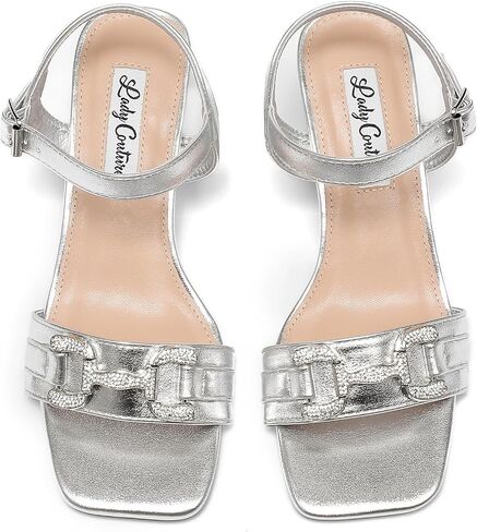 Lady Couture Women's Kitten Rhinestone Heel Strapped Sandals – SANDRA Squared Toe Heel Sandals with Decorative Front, Formal and Festive Dress Shoes with Comfort in Saudi Arabia