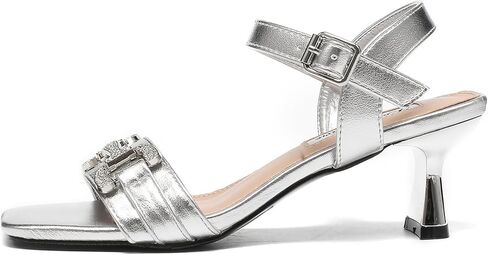 Lady Couture Women's Kitten Rhinestone Heel Strapped Sandals – SANDRA Squared Toe Heel Sandals with Decorative Front, Formal and Festive Dress Shoes with Comfort in Saudi Arabia