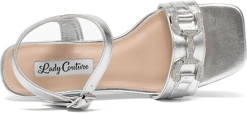Lady Couture Women's Kitten Rhinestone Heel Strapped Sandals – SANDRA Squared Toe Heel Sandals with Decorative Front, Formal and Festive Dress Shoes with Comfort in Saudi Arabia