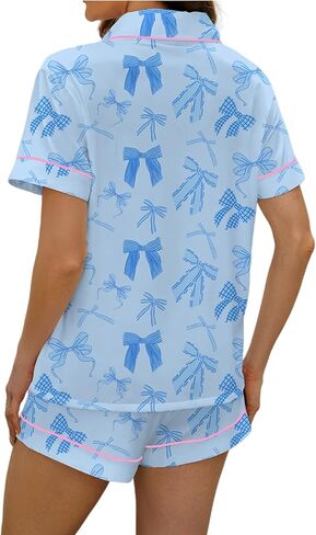 PUNINGXS Women's Pajama Set Short Sleeved Button Top and Shorts Cute Pjs with Chest Pocket Two Piece Jammies Outfits Set in Saudi Arabia