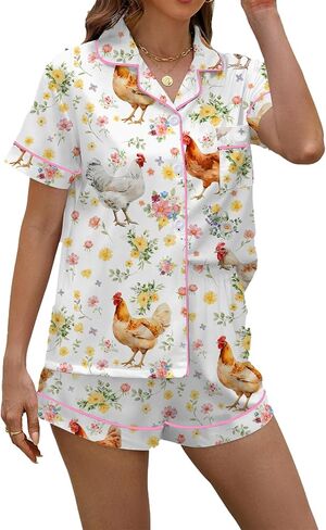 PUNINGXS Women's Pajama Set Short Sleeved Button Top and Shorts Cute Pjs with Chest Pocket Two Piece Jammies Outfits Set in Saudi Arabia