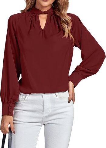 LYANER Women's Twist Hollow Out Front Mock Neck Keyhole Back Long Sleeve Office Blouse Shirt Top in Saudi Arabia