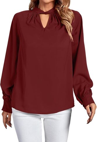 LYANER Women's Twist Hollow Out Front Mock Neck Keyhole Back Long Sleeve Office Blouse Shirt Top in Saudi Arabia