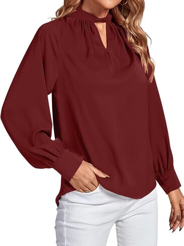 LYANER Women's Twist Hollow Out Front Mock Neck Keyhole Back Long Sleeve Office Blouse Shirt Top in Saudi Arabia