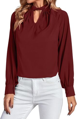 LYANER Women's Twist Hollow Out Front Mock Neck Keyhole Back Long Sleeve Office Blouse Shirt Top in Saudi Arabia
