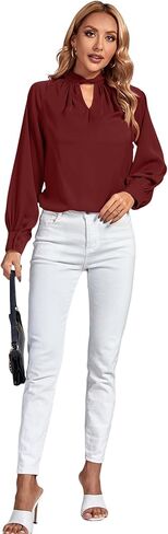 LYANER Women's Twist Hollow Out Front Mock Neck Keyhole Back Long Sleeve Office Blouse Shirt Top in Saudi Arabia