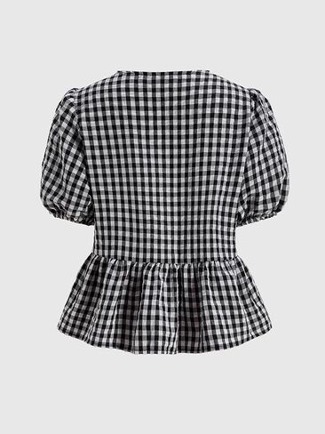 winkbay Women's Gingham Peplum Cute Blouses Summer Bow Crew Neck Babydoll Going Out Tops in Saudi Arabia