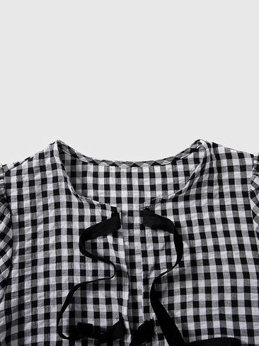 winkbay Women's Gingham Peplum Cute Blouses Summer Bow Crew Neck Babydoll Going Out Tops in Saudi Arabia