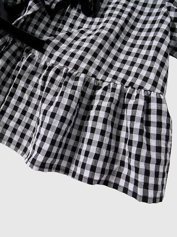 winkbay Women's Gingham Peplum Cute Blouses Summer Bow Crew Neck Babydoll Going Out Tops in Saudi Arabia