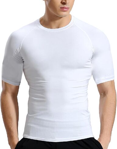 Men's Short-Sleeve Active Shirts Muscle Tight Fit Sports Workout Running Undershirt Athletic Tee Tops in Saudi Arabia