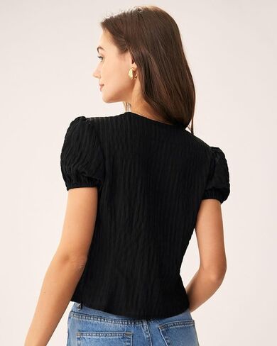 RIHOAS Black Jacquard Lace Button Blouse - Women's Fall Winter Must-Have, Business Casual Tops & Tees in Saudi Arabia