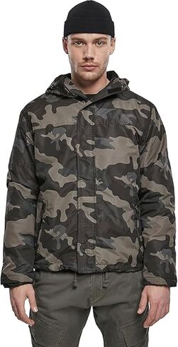 Brandit Men's Fleece-Lined Full Zip Windbreaker - Weather-Resistant Casual Outdoor Jacket w/Adjustable Hood, Dark Camo, Large in Saudi Arabia