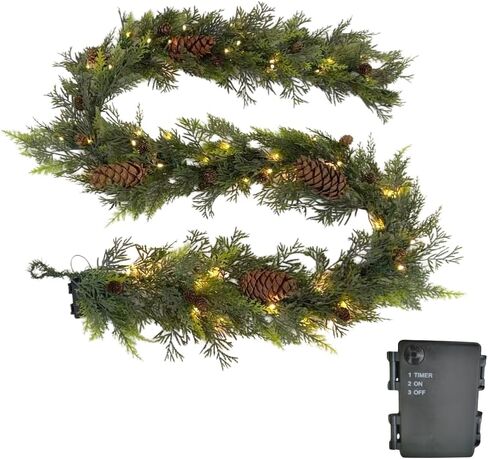 Sunny Bay Atelier,24-Inch Prelit Natural Wreath with 50 Warm White LED. Timer Function | Realistic Cedar and Mixed Greenery Holiday Decoration, for Front Door, Mantel, and Home Decor in Saudi Arabia