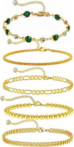 SEJPH Gold Bracelets for Women,18K Gold Plated 5PCS Set Dainty Stackable Paperclip Chain Bracelets,Jewelry Gifts for Lover Mom Friends in Saudi Arabia