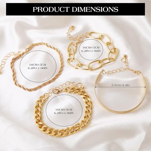 Chain Bracelets Set for Women - 18K Real Gold Plated Link Chain, Trendy Stackable Cuff Bracelets, Adjustable Jewelry Gifts in Saudi Arabia