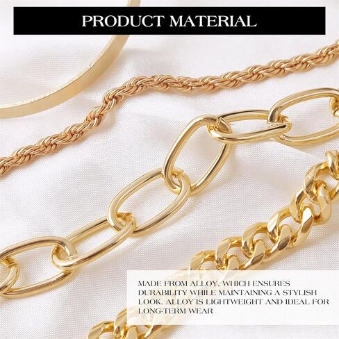 Chain Bracelets Set for Women - 18K Real Gold Plated Link Chain, Trendy Stackable Cuff Bracelets, Adjustable Jewelry Gifts in Saudi Arabia