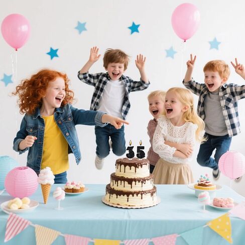 شمعة عيد ميلاد AOOLADA 35 و53، شموع الكيك 35 و53، شموع عيد ميلاد رقم 35 و53 لتزيين الجزء العلوي من الكعك، أسود in Kuwait