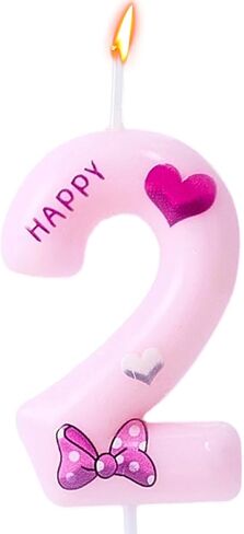 Gezan Pink Bow Birthday Candles Number 2 Candles Pink Birthday Candles for Cake Birthday Decorations for Girl,Women,Sweet One Birthday Party Decorations (Number 2) in Saudi Arabia