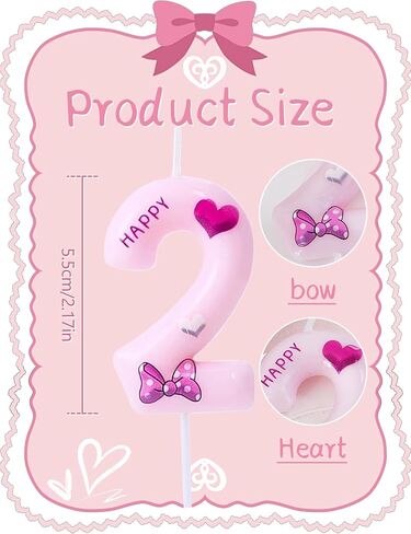 Gezan Pink Bow Birthday Candles Number 2 Candles Pink Birthday Candles for Cake Birthday Decorations for Girl,Women,Sweet One Birthday Party Decorations (Number 2) in Saudi Arabia