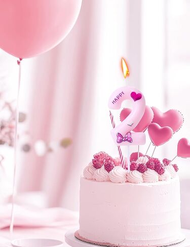 Gezan Pink Bow Birthday Candles Number 2 Candles Pink Birthday Candles for Cake Birthday Decorations for Girl,Women,Sweet One Birthday Party Decorations (Number 2) in Saudi Arabia