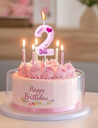 Gezan Pink Bow Birthday Candles Number 2 Candles Pink Birthday Candles for Cake Birthday Decorations for Girl,Women,Sweet One Birthday Party Decorations (Number 2) in Saudi Arabia