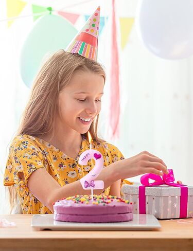 Gezan Pink Bow Birthday Candles Number 2 Candles Pink Birthday Candles for Cake Birthday Decorations for Girl,Women,Sweet One Birthday Party Decorations (Number 2) in Saudi Arabia