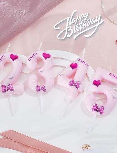 Gezan Pink Bow Birthday Candles Number 2 Candles Pink Birthday Candles for Cake Birthday Decorations for Girl,Women,Sweet One Birthday Party Decorations (Number 2) in Saudi Arabia