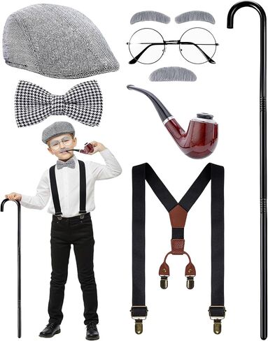 Vivrerizo 100th day of School Costume - Old Man Costume Accessories for Grandpa Outfit Dress Up Cosplay in Kuwait