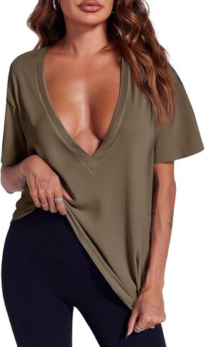 Tankaneo Womens Sexy Deep V Neck T-Shirts Summer Short Sleeve Tops Casual Loose Fit Basic Tees in Saudi Arabia