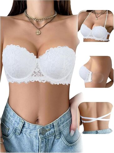 SHENHE Women's Lace Strapless Bra Halter Neck Backless Convertible Multiway Bra with Silicone Wings in Saudi Arabia