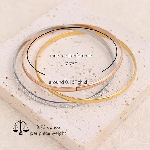Frigotine Chunky Triple Tone Rose Silver Yellow Gold Interlocking Stackable Bangle Bracelets for Woman, Simple Cubic Zirconia Bangles Stainless Steel Bracelet Set Trendy Statement Jewelry Gifts in Saudi Arabia