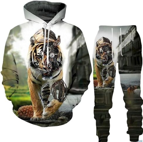 FRQIWLAH هوديي رجالي مطبوع كبير الحجم، بنطلون للركض، بدلة رياضية، طقم بلوفر عصري مكون من قطعتين in Kuwait