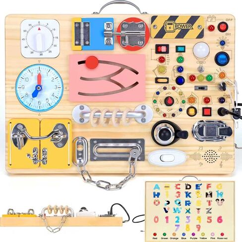 HarVow Busy Board with LED Light Switches, Montessori Toys for 1 2 3 Years Old, Toddlers Wooden Toy Sensory Activity Board, Travel Toys for 1+ Year Old Boy & Girl Birthday Gift in Saudi Arabia
