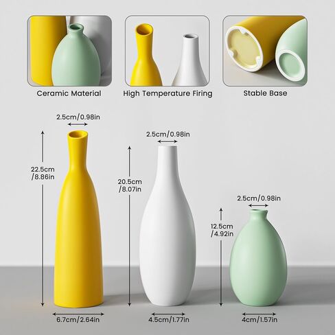 Ceramic Flower Vase Set, Modern Farmhouse Decorative Vases for Dining Room,Bookshelf Office Entryway(Multicolored Mix Set 3) in Saudi Arabia