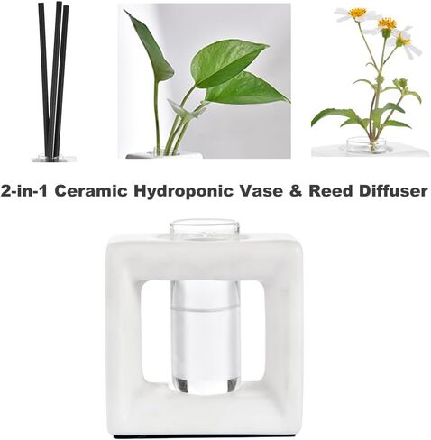 ORGJ Ceramic Propagation Station - 2-in-1 Water Propagation Vase & Aroma Diffuser for Plants, Geometric Propagation Tubes with Plant Rooting Containers, Modern White Decor in Saudi Arabia