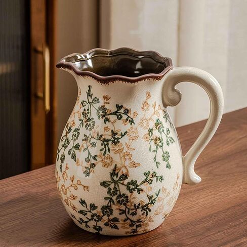 Luetcattus Ceramic Vase Set of 3, Vintage Green and Beige Vases Set for Home Decor, Chinoiserie Floral Decorative Vase for Living Room, Bookshelf, Office (5.9"+7.9"+9.8") in Saudi Arabia