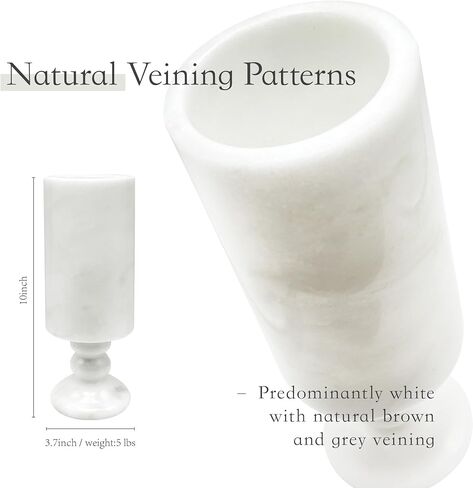 WeDoDecor White Vase Real Marble for Home Centerpiece for Dining Table, 10 inch Stone Flower Vase or Desk Décor for Bouquet and Pampas Grass, French Boho Style in Saudi Arabia