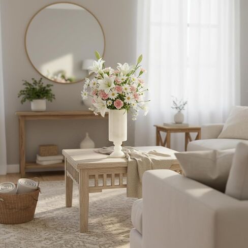 WeDoDecor White Vase Real Marble for Home Centerpiece for Dining Table, 10 inch Stone Flower Vase or Desk Décor for Bouquet and Pampas Grass, French Boho Style in Saudi Arabia