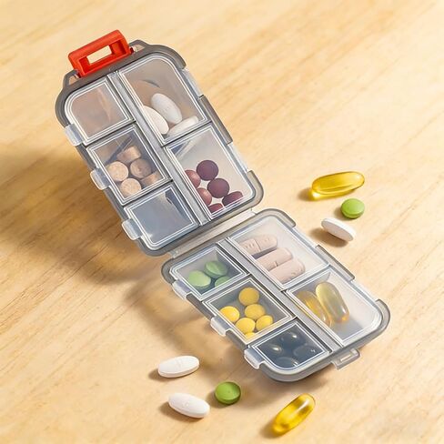 Travel Pill Organizer,10 Compartments Portable Pill Case,Daily Pill Box to Hold Vitamins,Fish Oils Small Pill Organizer (Black in Saudi Arabia