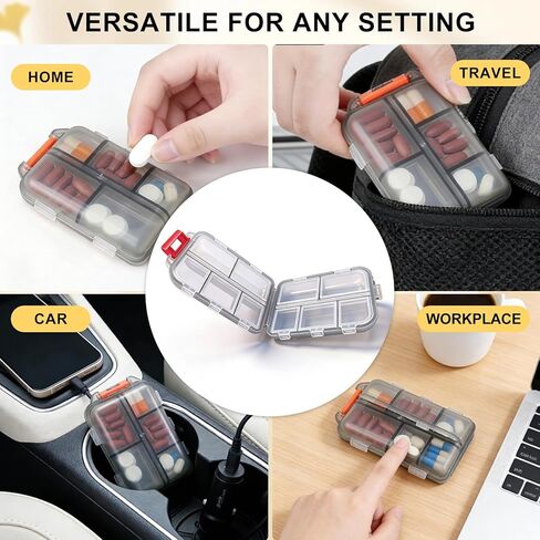 Travel Pill Organizer,10 Compartments Portable Pill Case,Daily Pill Box to Hold Vitamins,Fish Oils Small Pill Organizer (Black in Saudi Arabia