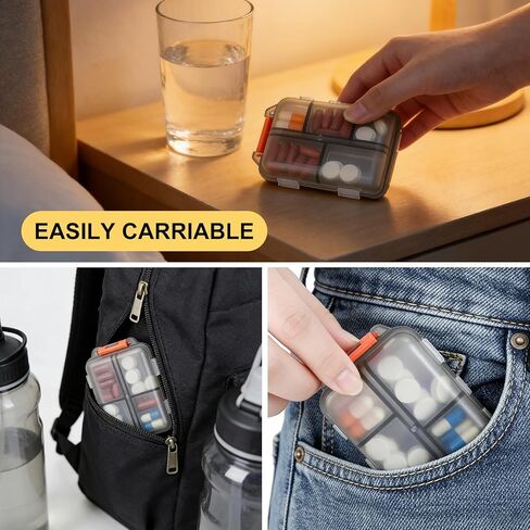 Travel Pill Organizer,10 Compartments Portable Pill Case,Daily Pill Box to Hold Vitamins,Fish Oils Small Pill Organizer (Black in Saudi Arabia