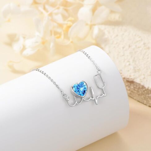 DONGHU Stethoscope Necklace Sterling Silver Nurse Birthstone Necklace for Women Heartbeat Stethoscope Jewelry for Doctor Medical Student Nurse Gift in Saudi Arabia