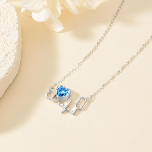 DONGHU Stethoscope Necklace Sterling Silver Nurse Birthstone Necklace for Women Heartbeat Stethoscope Jewelry for Doctor Medical Student Nurse Gift in Saudi Arabia