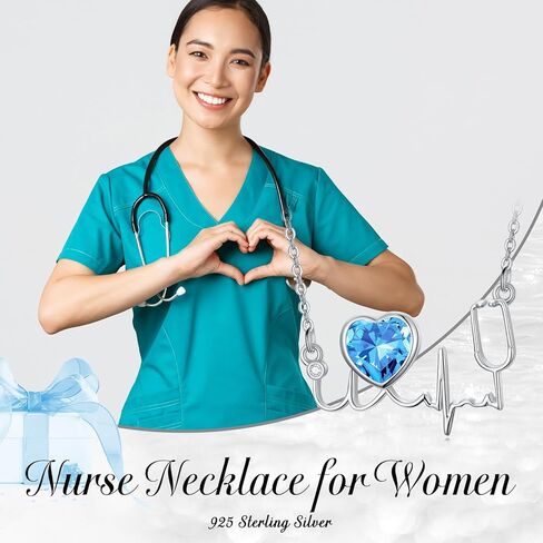 DONGHU Stethoscope Necklace Sterling Silver Nurse Birthstone Necklace for Women Heartbeat Stethoscope Jewelry for Doctor Medical Student Nurse Gift in Saudi Arabia