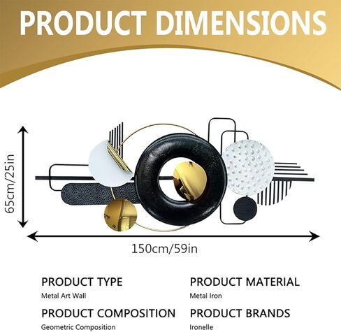 Ironelle مجردة جدار الفن المعدني الحديث منحوتات الجدار المعدنية كبيرة 59 "× 25" 3D محكم جدار ديكور أسود لغرفة المعيشة غرفة نوم مكتب المطبخ مدخل غرفة الطعام الجدار شنقا ديكور in Kuwait