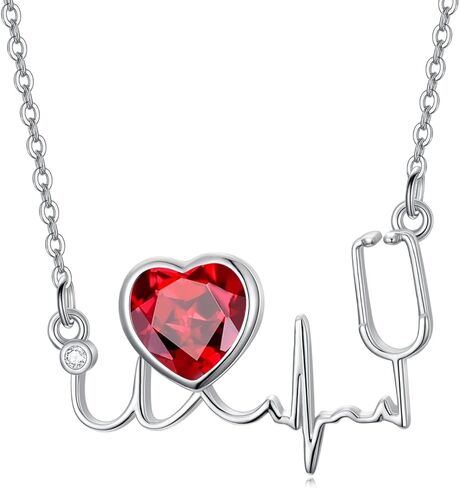 DONGHU Stethoscope Necklace Sterling Silver Nurse Birthstone Necklace for Women Heartbeat Stethoscope Jewelry for Doctor Medical Student Nurse Gift in Saudi Arabia