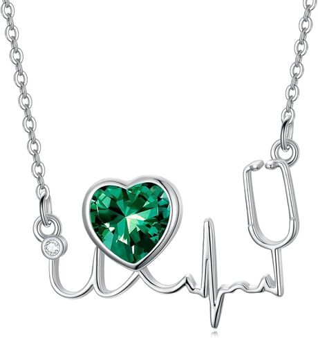 DONGHU Stethoscope Necklace Sterling Silver Nurse Birthstone Necklace for Women Heartbeat Stethoscope Jewelry for Doctor Medical Student Nurse Gift in Saudi Arabia